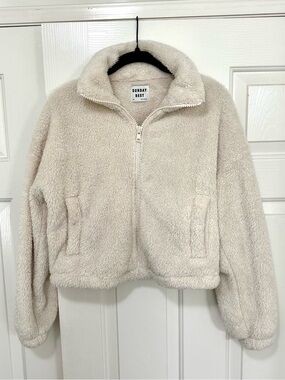 Aritzia Sunday Best Plush Cream Zip-Up Teddy Jacket
